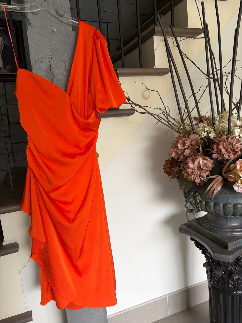 Bright Orange One-Shoulder Draped Women’s Dress by Zara